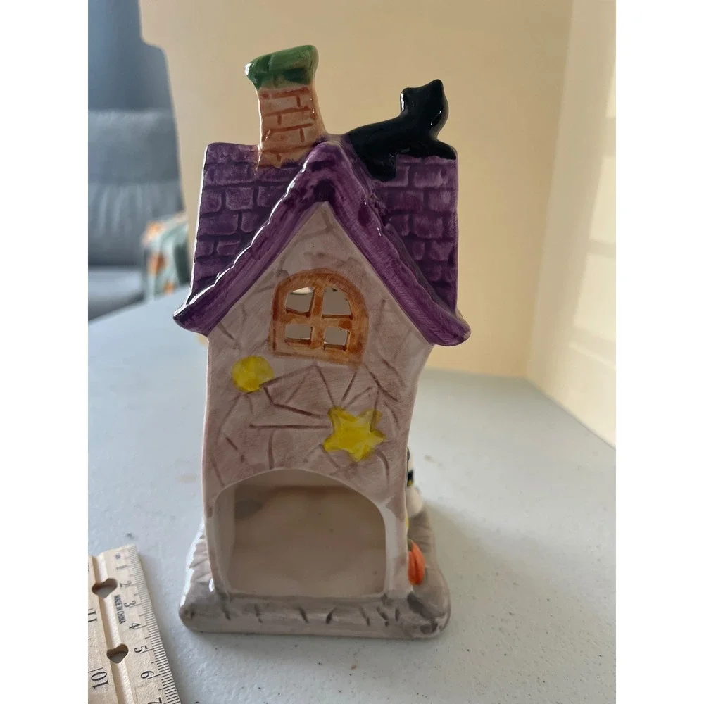 Halloween Haunted House Ceramic Tea Light Candle Holder Ghost Black Cat Pumpkin